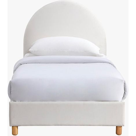 Mobilier Deco – Lit simple en velours blanc écru 90x190 cm – Pieds en bois – Confort optimal pour chambre contemporaine – Structure robuste (1/5)