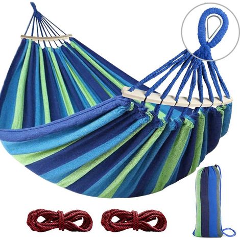 Filiyano-Hamac 220x150cm avec barres d'écartement, hamac de camping extérieur, en toile résistante et nœud métallique (1/5)