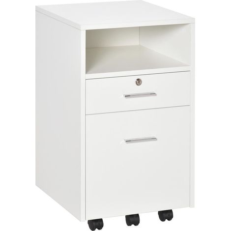 Gain de Place et Sécurité Meuble Caisson de Rangement 2 Tiroirs 5 Roulettes 39x40x65 cm pour Bureau et Studio Blanc (1/5)