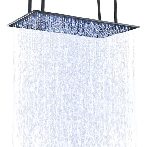 Suguword – Douche de tête LED 16 pouces – Acier inoxydable – Buses en silicone autonettoyantes – Installation facile sans outils