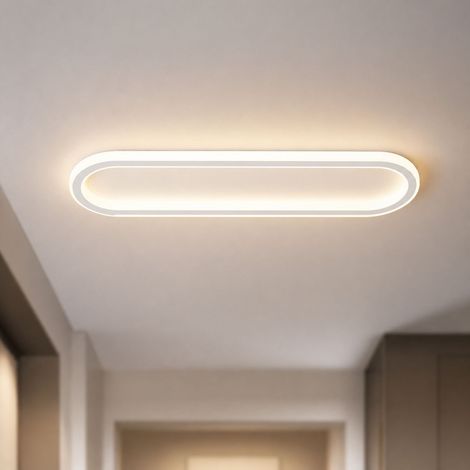 Plafonnier LED 28W 30x15cm Design Moderne Blanc Corps en Fer Laqué Lumière Tri-Colorée Sans Scintillement pour Couloir Chambre (1/4)