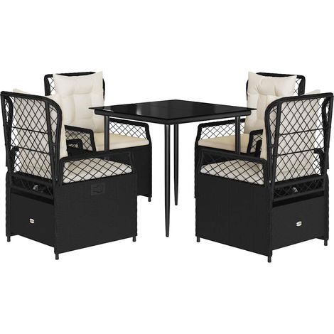 Ensemble à manger de jardin coussins 5pcs  Mobilier de jardin Noir Résine tressée (1/5)