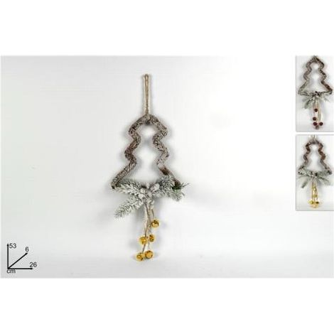 1 Pezzo Decorazione Natale Appendino Albero con Pigne e Campanelle 53 cm