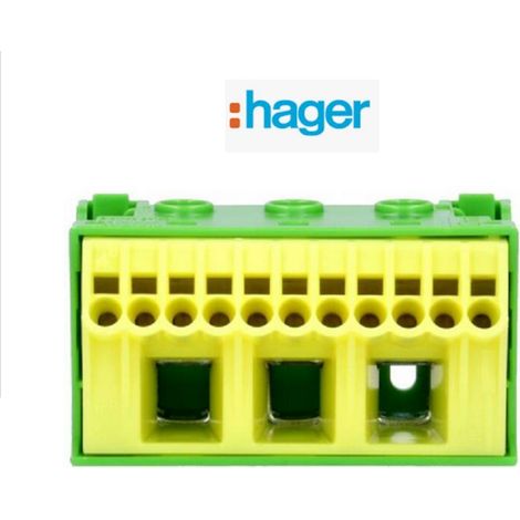 Hager – Bornier terre sans vis 11x4mm2 – 3x25mm2 – 14 positions de serrage – Courant nominal 63A – Tension 230V – IP2