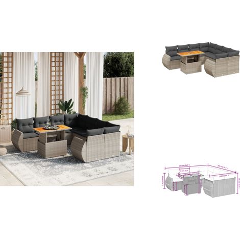 Salon de jardin 9 pcs avec coussins gris résine tressée - Ensemble Salon De Jardin - Meuble Extérieur - Résine Tressée - Rotin Synthétique - Table Extensible (1/3)