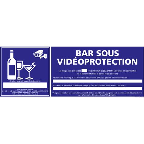 PANNEAU BAR SOUS VIDEO PROTECTION (G1398) - Adhésif - 210 x 75 mm