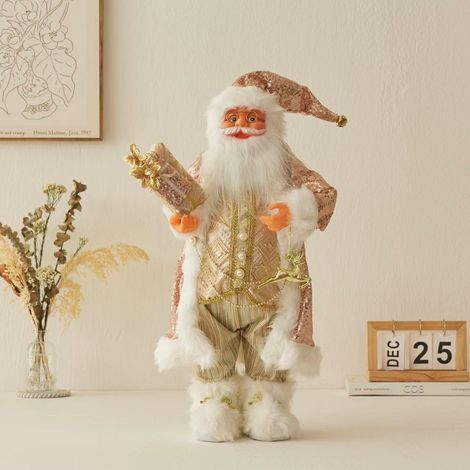 Ochine Statuetta Babbo Natale 60 cm – Tessuto Non Tessuto e Plastica, Design Tradizionale Elegante con Dettagli Oro e Rosa – Ideale per Decorazione Tavolo Interno (1/4)