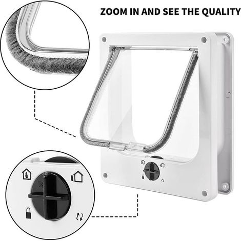 Cat Flap, 4-Way Magnetic Cat Flap for Cats and Small Dogs, Manual Sliding Pet Door (White, L)