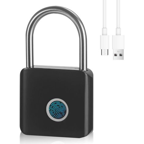 Cadenas à empreintes digitales Noir Résistant aux intempéries Avec empreinte digitale Chargement USB Serrure à empreintes digitales Pour casier, salle de sport, entrepôts, bagages (1/5)