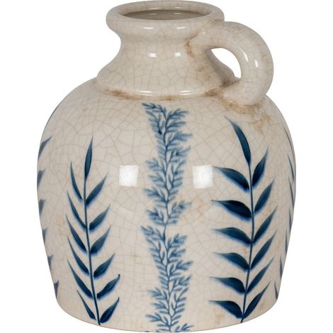 Blue Flora Amphora Jug Vase - Ceramic - L19 x W19 x H23 cm - White