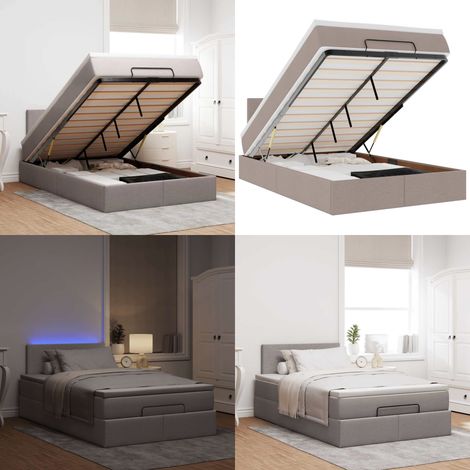 Lit ottoman avec matelas et LED Taupe 120x190 cm tissu - Matelas à ressorts ensachés - Rangement sous lit (1/5)