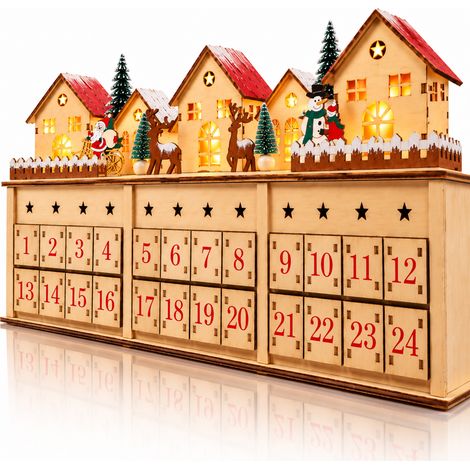 Calendario dell'Avvento di Natale in Legno Led Decorazione Natalizia 54x9x23.5cm (1/5)