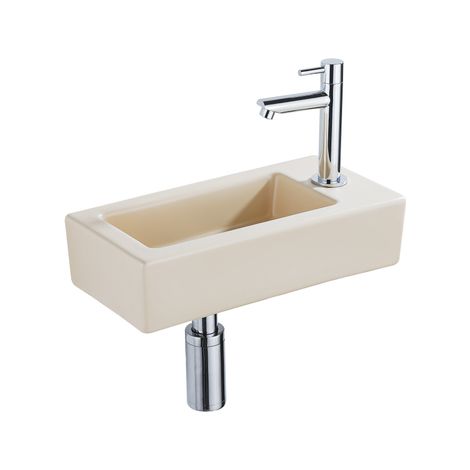 FugaFlow Efficiente Pietra Ensemble de fontaine - 37,5x18,5x9cm - céramique - trou de robinet à droite - robinet de fontaine chrome - bouchon de (1/5)