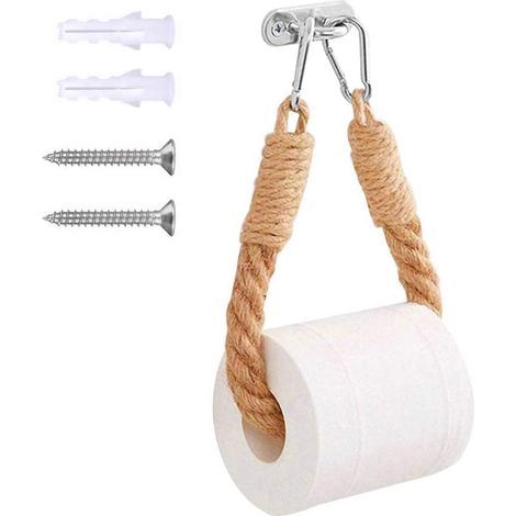 Vintage Wall Mounted Toilet Paper Holder Made of Hemp Rope, Toilet Paper Storage and Bathroom Decor (Brown, 2 x 49 cm) - (1/5)