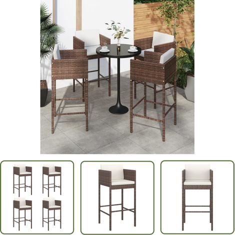 The Living Store Barhocker 4 Stk. mit Kissen Braun Poly Rattan - Barhocker - Gartenmöbeln - Poly Rattan - Barstühle - Outdoor Möbel (1/5)