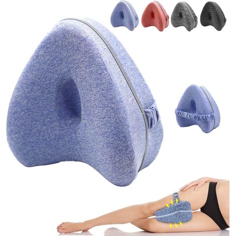 Oreiller genou pour dormeur côté - Alignement bassin et jambes - Soulage sciatique et dos - Mémoire de forme - Bleu ciel (1/5)