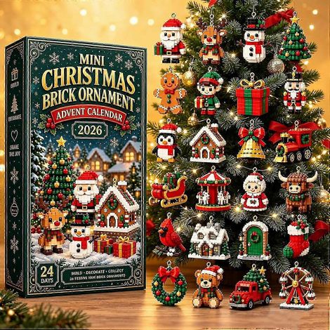 Calendrier de l'Avent 2026 avec mini-briques de Noël, 24 jours avant Noël, 24 mini-modèles, décorations à suspendre au sapin, cadeaux de Noël