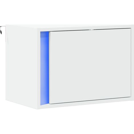Comodino a parete con luci LED e vano portaoggetti con anta in derivati del legno bianco DEC034167