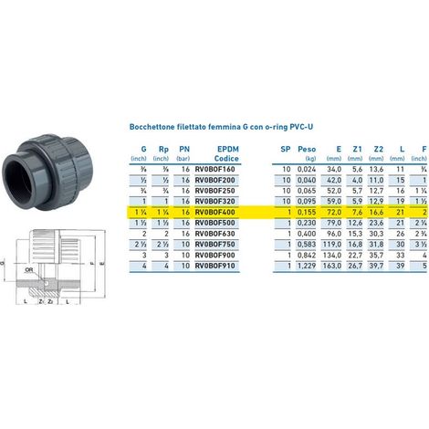 Bocchettone filettato femmina G con o-ring PVC-U 1"1/4 PN16 INPFBO240000 - -  IRRITEC - -