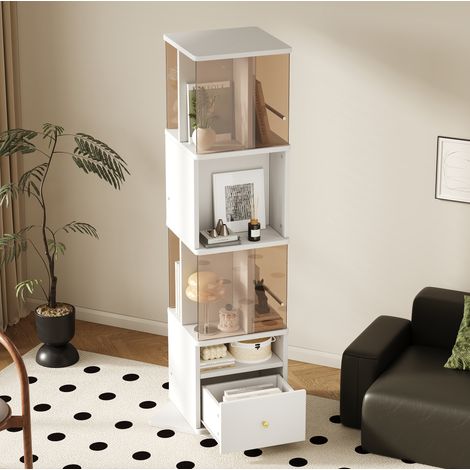Drehvitrine 50 x 50 x 160 cm aus MDF und braunem Hartglas mit Schublade und weißen LEDs (1/5)