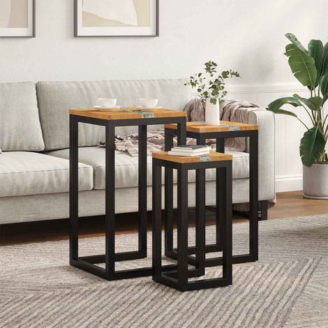 vidaXL Tavolo Nesting 3 pcs Marrone Legno di teak solido