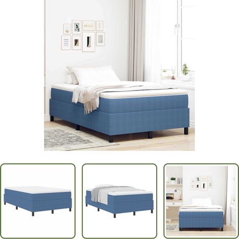 vidaXL Kunststoffbeine -  Boxspringbett Blau und Weiß 120 x 200 cm Cordstoff (1/5)