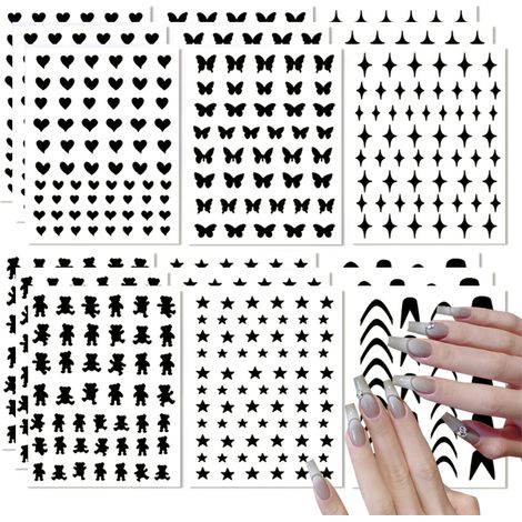 Pochoir Pour Nail Art - Papier Pochoir Acrylique 10 x 8 mm - Motifs Papillon Ours Étoile Cœur Français - 18 Feuilles (1/5)