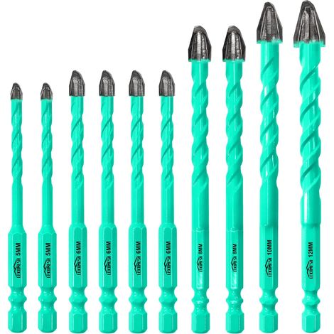 Set de Foret Sec - 10 Pièces 5MM2,6MM4,8MM2,10MM,12MM Trepans Bois Dentelé foret excentrique avec un porte-foret pour bois plastique maçonnerie céramique béton marbre brique (1/5)