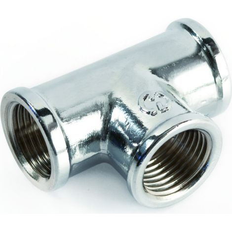 Schläfer 640510 Raccordo a T in Ottone 1/2 Femmina Cromo Lucidato, Raccordo Triplo Femmina TEE, Raccordo per tubi con Filettatura Interna 3 Vie Cromato (1/5)