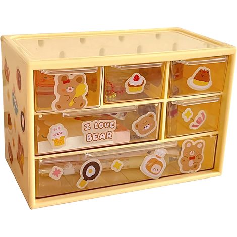 Organiseur de bureau empilable à 3 niveaux en plastique avec 6 tiroirs, boîte de rangement jaune pour bureau à domicile (1/5)