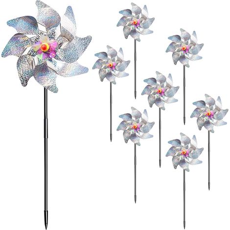 Moulin A Vent Anti Oiseaux - Réfléchissant Rotatif Pour Jardin Extérieur - Convient Verger Balcon Arbres Fruitiers - Lot De 8 Pièces