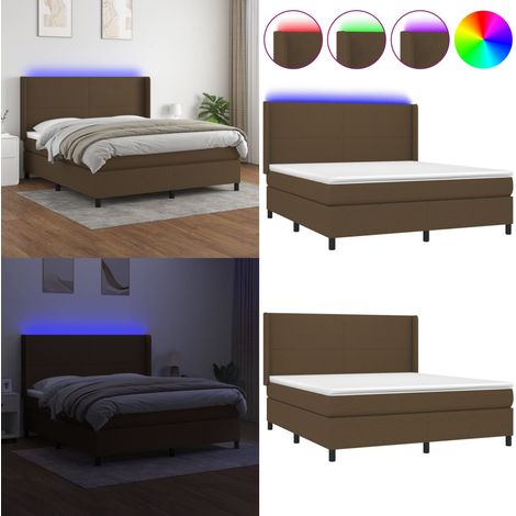 Cama box spring colchón luces LED tela marrón oscuro 160x200cm - Colchón con luces LED - Cama con cabecero ajustable