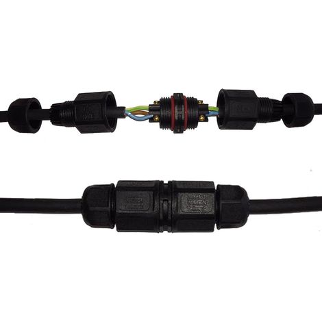 Europalamp – Connecteur étanche IP68 450V noir 3 fils – Pour connexion en milieu humide – Section 0.5mm2 à 2.5mm2 – Bornier à vis – Longueur 80mm