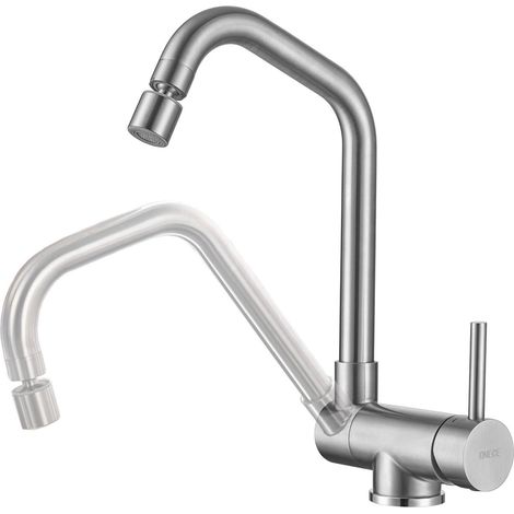 ONECE Robinet de Cuisine Rabattable avec Tête de Pulvérisation Rotative, Mitigeur Evier 2 Jets, Robinettrie Pliable devant Fenêtre, Pivotant à 360°, Acier Inox SS304, Brossé
