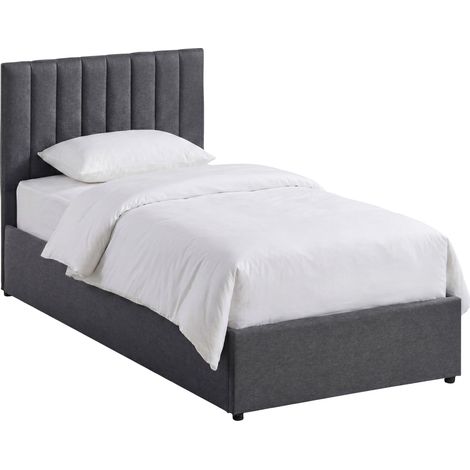 Vida Designs Vellaro Single Ottoman Storage Bed Frame with Mattress, Linen Fabric, Dark Grey (1/5)
