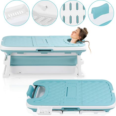 Wolketon Faltbare Badewanne 149x60x50cm XXL Blau aus PP- und TPE-Kunststoff mit Massagerollen für große Personen (1/5)