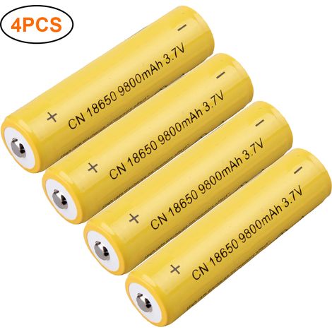 Lot 4 piles Li-ion 18650 3.7V 9800mAh rechargeables pour lampe torche, lampe frontale, batterie externe (1/4)