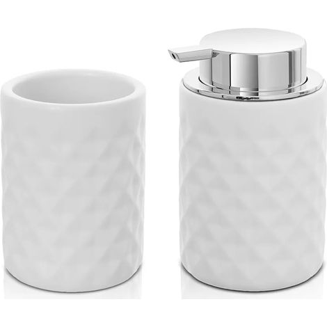 Set accessori bagno bianco da appoggio dispenser e portaspazzolini in ceramica Cristal (1/5)