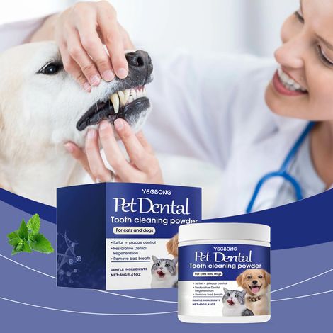Poudre nettoyante pour les dents des animaux - Nettoie les dents, élimine les taches et la plaque dentaire, neutralise les odeurs et rafraîchit l'haleine - 40 g (1/5)