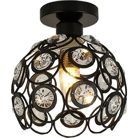 Moderne Deckenleuchte aus Metall Kristall Deckenlampe E27 Runde Design für Eingang, Schlafzimmer, Cafe, Restaurant (20 cm, Schwarz) (1/4)
