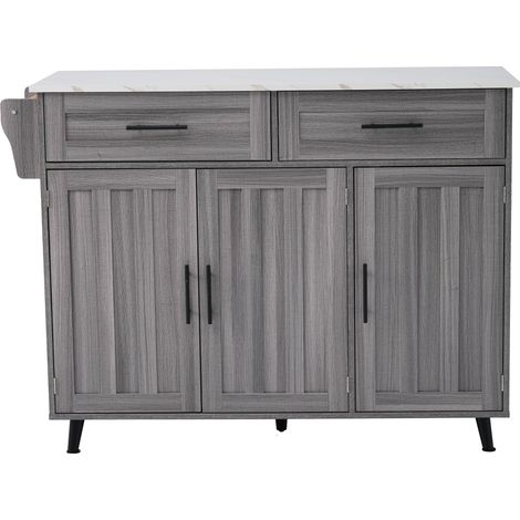 Isola da cucina grigia e bianca con piano di lavoro estensibile, MDF, 129 cm (1/5)