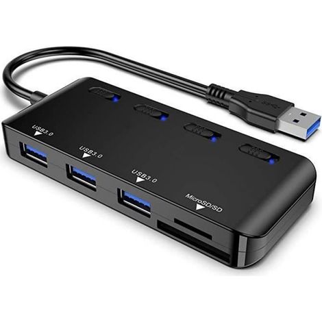 Atolla Hub USB 3.0 Multiprise, Multi Port USB Adaptateur avec Lecteur de Carte SD/TF/Micro SD pour Macbook/Notebook et Plus (1/4)