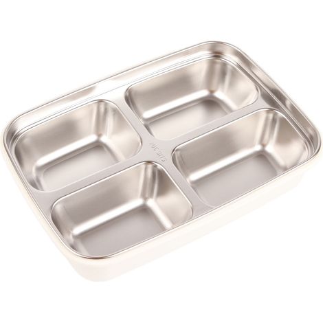 Portapranzo a 4 scomparti, design in acciaio inox 304, stoviglie abbinate, contenitori portatili per scuola e ufficio, bianco (1/5)