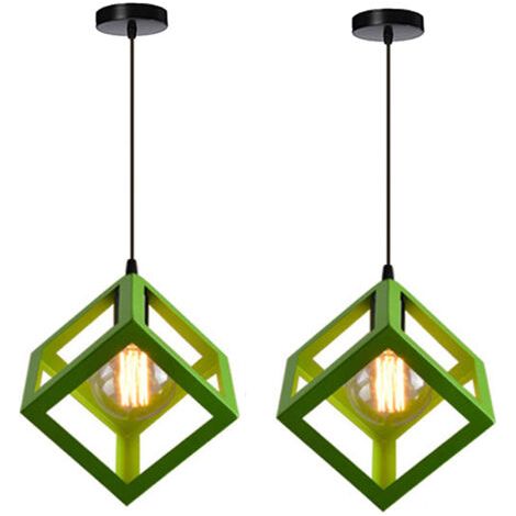 royaluxe- 2PCS Suspension Lustre En Forme De Cube Suspension Luminaire Moderne Plafonnier Rétro Vintage Vert (1/5)