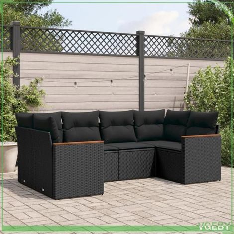 Salon de jardin - Modulaire - Résine tressée noir - 6 places - Rangement sous assise (1/3)