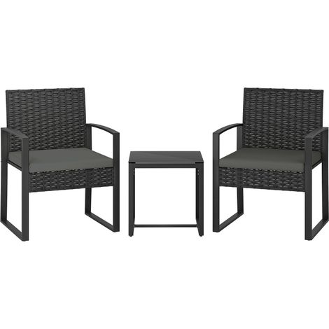 Set da giardino 3 pezzi in rattan sintetico grigio scuro con 2 poltrone e tavolino (1/5)