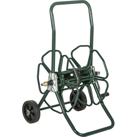 Dévidoir chariot enrouleur métal vert pour tuyau d'arrosage sur roues, capacité 30 m pour tuyau Ø 16 mm (1/5)