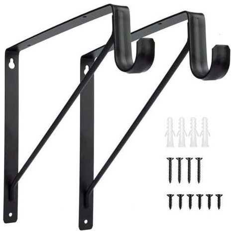 pair Lot de 2 supports de tringle de placard robustes à fixation murale, support de tringle à vêtements noir (1/5)