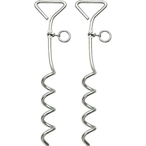 Piquet D'Ancrage - Lot De 2 - Métal Chromé - Pour Chien Et Cheval - Fixation Sol - 40 cm
