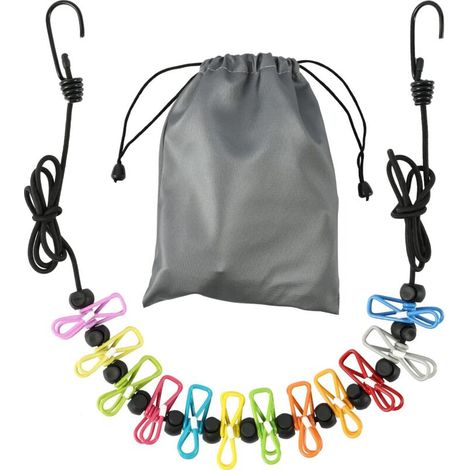 Stendibiancheria da viaggio retrattile con 12 mollette per uso interno, per asciugare la biancheria e come accessorio da campeggio. (1/4)